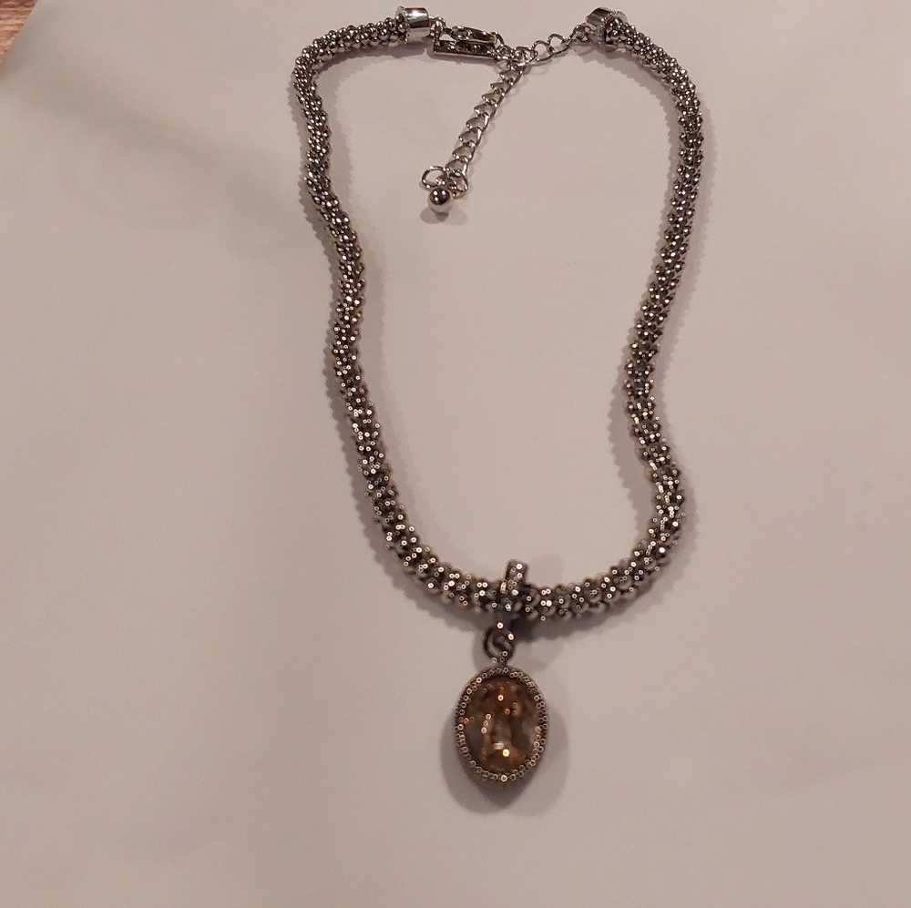 White House Black Market  Silver Necklace with Rose Gold Charm
